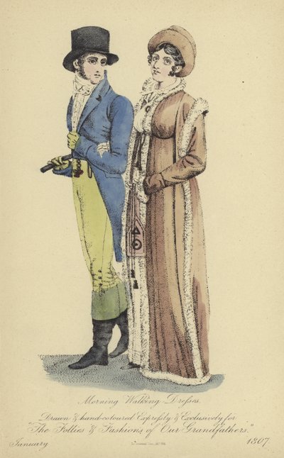Morning Walking Dress for Ladies and Gentlemen by English School