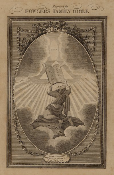 Moses receiving the Tables of the Law, Exodus, Chapter 31, Verse 18 by English School