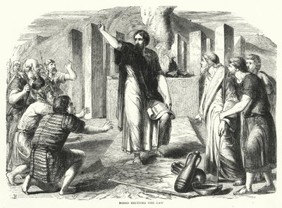 Moses Reciting the Law by English School