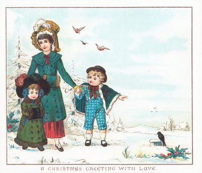Mother and Children Walking in the Snow by English School