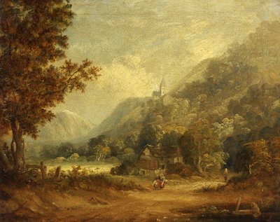 Mountain Scene with Church and Farm by English School