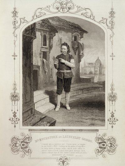 Mr. Buckstone as Lancelot Gobbo, Act II Scene 2, in The Merchant of Venice by William Shakespeare by English School