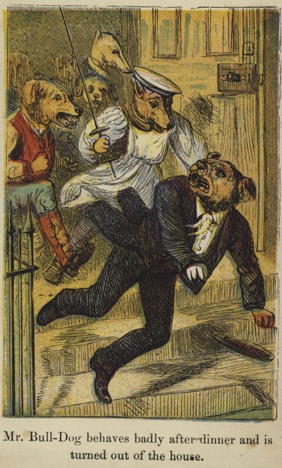 Mr. Bull-Dog Behaves Badly After Dinner and is Turned Out of the House by English School
