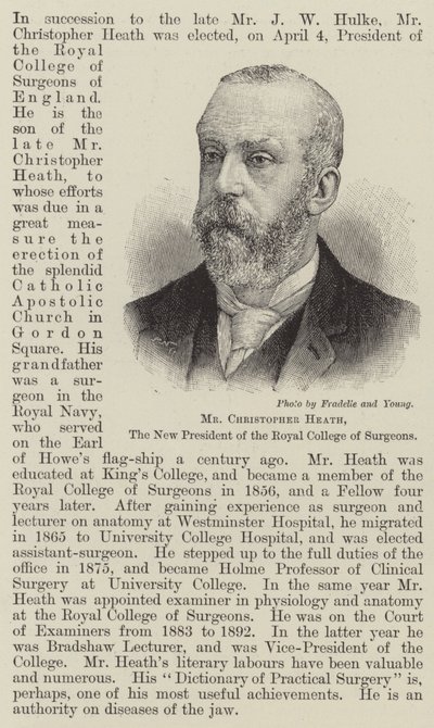 Mr Christopher Heath, the New President of the Royal College of Surgeons by English School