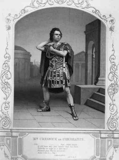 Mr Creswick as Coriolanus, Act V Scene 5, in the play by William Shakespeare by English School