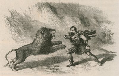 Mr. Crockett, the Lion-Tamer, Performing with His Lions at Astley