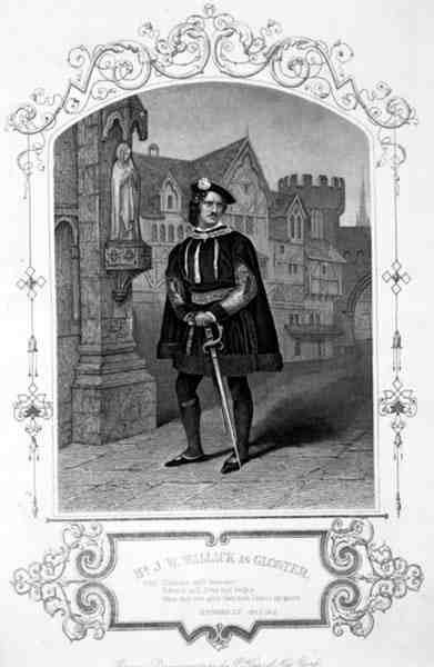 Mr J.W. Wallack as Gloster, Act I Scene 1, in Richard III, by William Shakespeare by English School