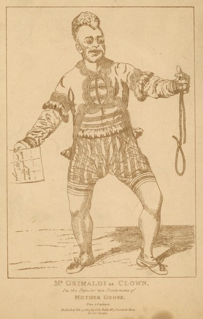 Mr Joseph Grimaldi as Clown in the popular pantomime Mother Goose by English School