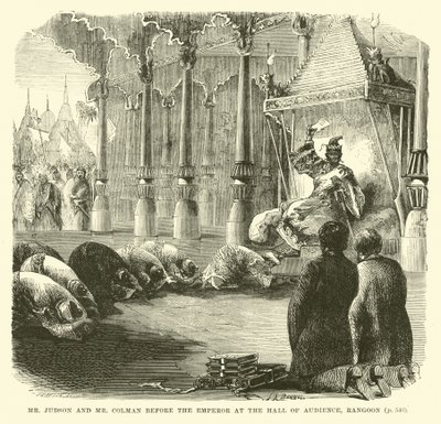 Mr Judson and Mr Colman Before the Emperor at the Hall of Audience, Rangoon by English School