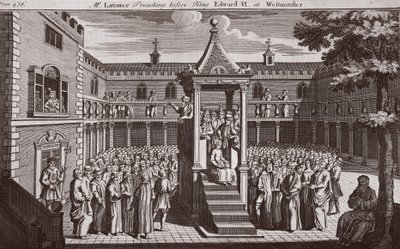 Mr. Latimer preaching before King Edward VI at Westminster, illustration from Foxe