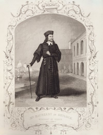 Mr Macready as Shylock, Act I Scene 3, in The Merchant of Venice by William Shakespeare by English School