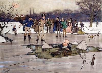 Mr. Pickwick on the Ice (Illustration of the works of Charles Dickens) by English School