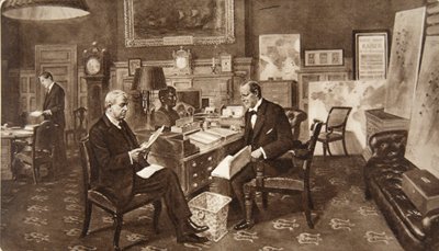 Mr. Winston Churchill in his room at the Admiralty, in consultation with Admiral of the Fleet Lord Fisher of Kilverstone, from The Illustrated London News, December 19, 1914 by English School