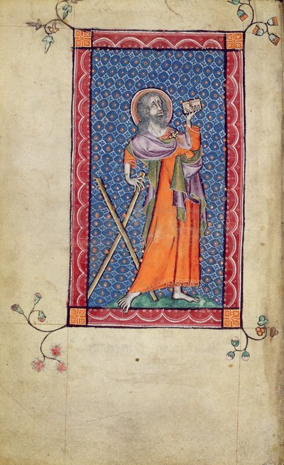 St. Andrew, miniature from the Macclesfield Psalter, Use of Sarum, East Anglia, c.1330 by English School