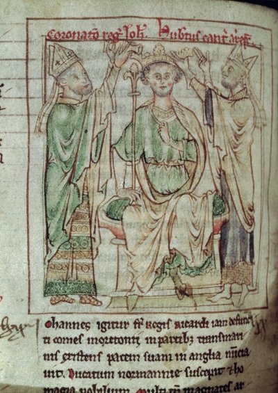 King John (1167-1216), miniature from Flores Historiarum, by Matthew Paris, 1250-52 by English School