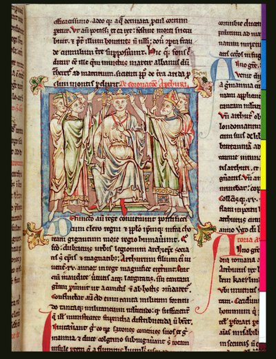 King Arthur, miniature from Flores Historiarum, by Matthew Paris by English School