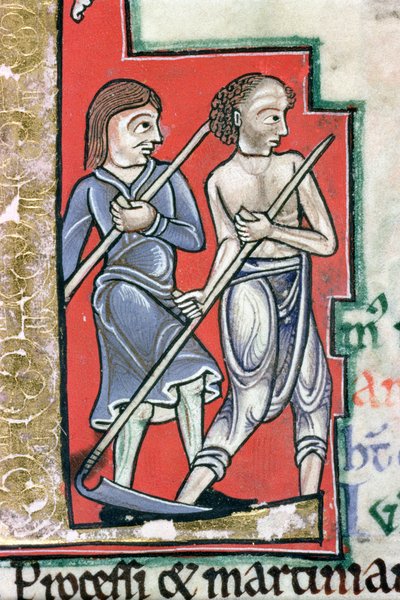 Mowing, from the Hunterian Psalter, c.1170 (detail) by English School