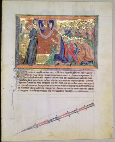 The 7th Angel Blowing His Trumpet and the 24 Elders Worshipping God, from the Gulbenkian Apocalypse, c.1265-70 by English School
