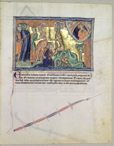 The Lord Watching the People Worship the Beast of the Sea in the Presence of the Red Dragon, from the Gulbenkian Apocalypse, c.1265-70 by English School