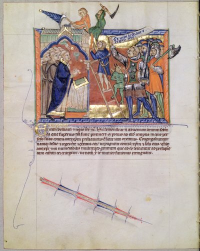 The Divine Warrior Leading an Army Against Those Who Attack the Faithful, from the Gulbenkian Apocalypse, c.1265-70 by English School