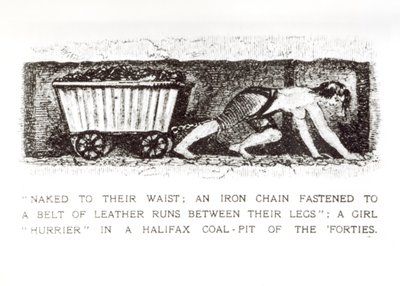 Naked to their Waist; An iron chain fastened to a belt of leather runs between their legs: A girl hurrier in a Halifax coal-pit of the Forties by English School