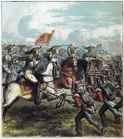 Napoleonic War: the Battle of Waterloo on 18/06/1815. The French cavalry of Napoleon I charged the English army, the defeat of the French marked the end of the Empire of Napoleon I. 