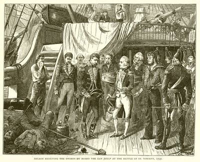 Nelson receiving the Swords on Board the San Josef at the Battle of St. Vincent, 1797 by English School