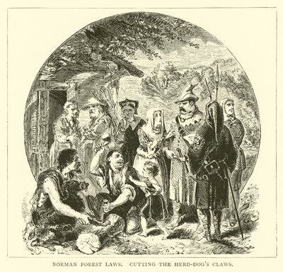 Norman forest laws, cutting the herd-dogs claws by English School