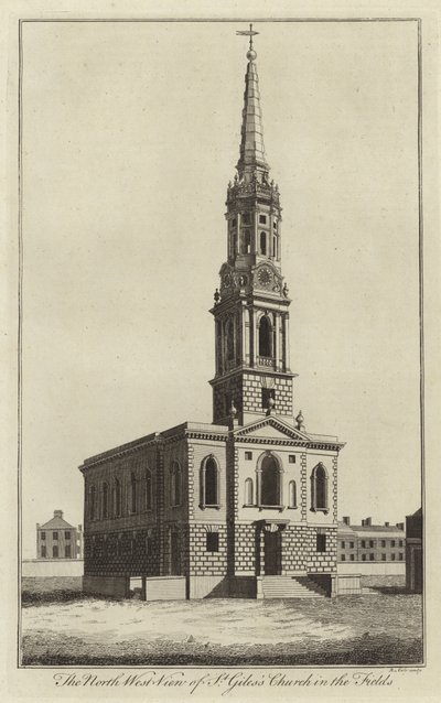 North-west view of the Church of St Giles in the Fields, London by English School