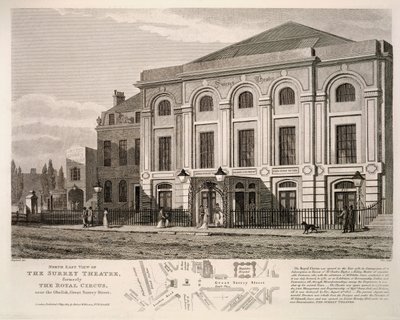 North East view of the Surrey Theatre, formerly The Royal Circus near the obelisk, Great Surrey Street by English School