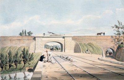 North Midland Line under the Cromford Canal at Bull Bridge, Published by Day and Haghe by English School