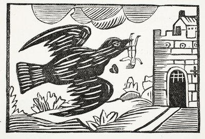 Now by a raven of great strength, Away poor Tom was borne (illustration) by English School