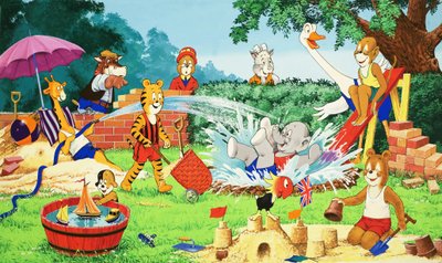 Nursery animals playing in the garden by English School