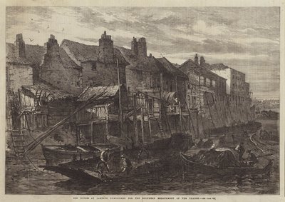 Old Houses at Lambeth demolished for the Southern Embankment of the Thames by English School