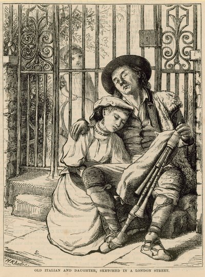 Old Italian and daughter, sketched in a London street by English School