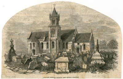 Old St Pancras Church, London, and burial ground by English School