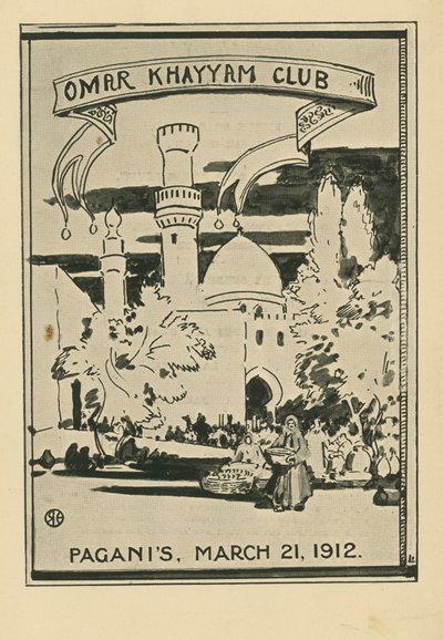 Omar Khayyam Club Dinner, 21 March 1912, at Paganis Restaurant by English School