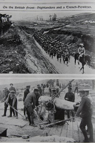 On the British Front - Highlanders and a Trench Howitzer, 1914-18 by English School
