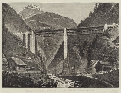 Opening of the St Gothard Railway, Viaduct on the Maderan Valley (engraving) by English School