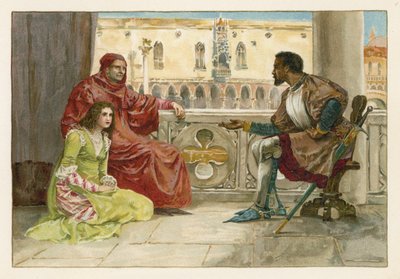 Othello talking to Desdemona and her father by English School