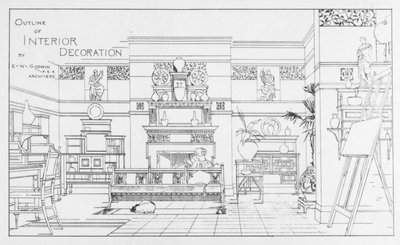 Outline of Interior Decoration, design by E. W. Godwin, illustration from The British Architect, July 1 1881 by English School