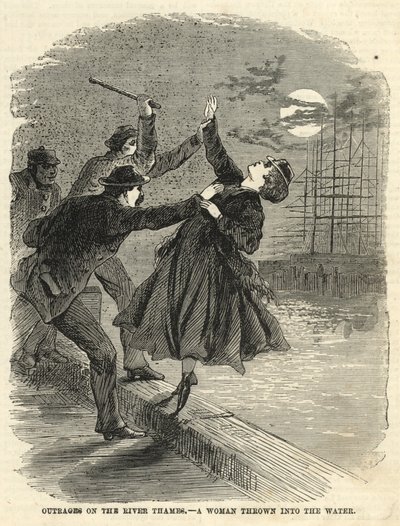 Outrage on the River Thames; A Woman Thrown into the Water by English School