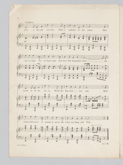 Page 4 of a musical score for the song Just a Soldier by English School