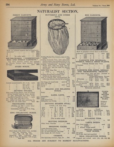 Page from Army and Navy Stores Catalogue by English School