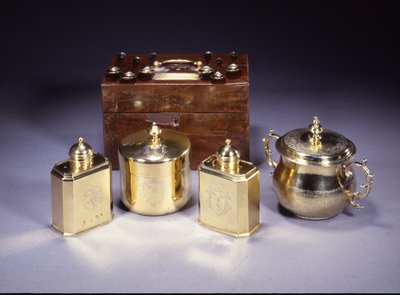 Pair of Queen Anne tea caddies and a sugar box by English School