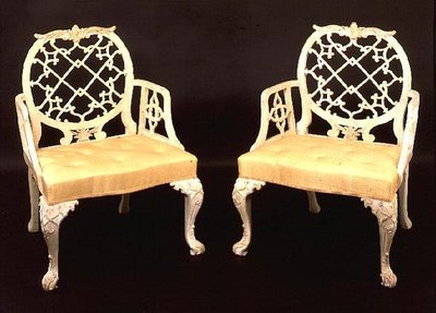 Pair of Painted and Carved Armchairs, George III, Late 18th Century by English School