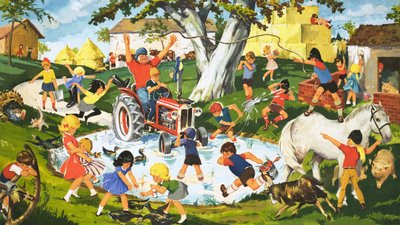 Pandemonium in the farm yard by English School