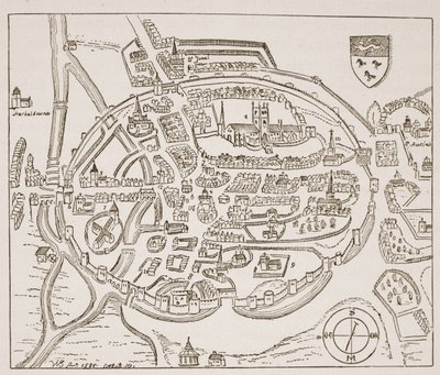 Panoramic view of Canterbury in the sixteenth century, illustration from The Church of England: A History for the People by H.D.M. Spence-Jones by English School
