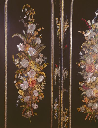 Papier mache dressing table, detail of cupboard door, c.1851 (detail) by English School
