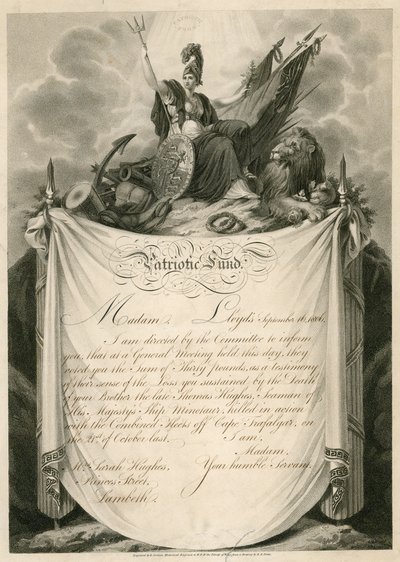 Patriotic Fund: Disbursement of Money to Sarah Hughes Following the Death of Her Brother at Sea by English School